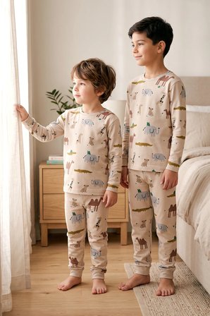 Erkek Çocuk %100 Pamuk Süprem Kumaş Uzun Kollu Mevsimlik Pijama Takımı 