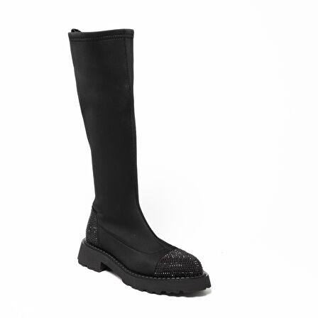 Kadın Çizme GTN-24573 John May Siyah Strec-Siyah Taş