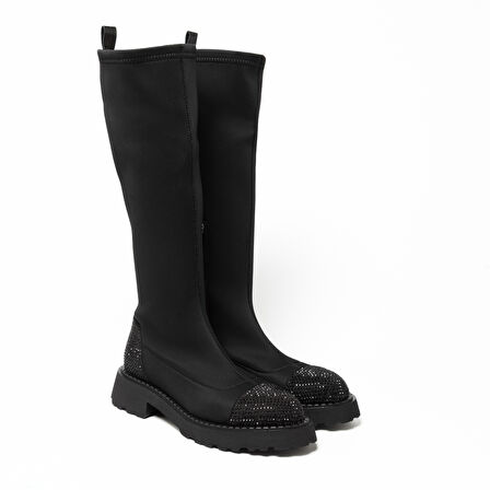 Kadın Çizme GTN-24573 John May Siyah Strec-Siyah Taş