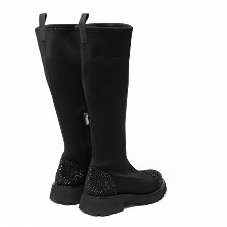 Kadın Çizme GTN-24573 John May Siyah Strec-Siyah Taş