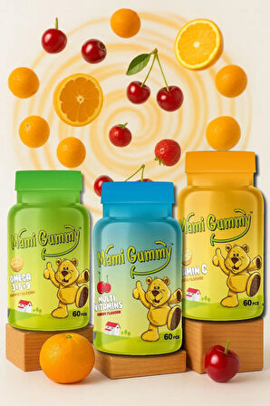 3'lü Set Multivitamin (Vişne) - Omega (3-6-9) (Portakal) - Vitamin C (Portakal)