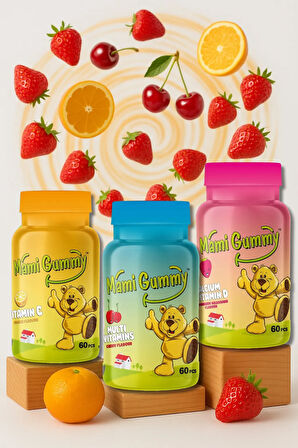 3'lü Set Multivitamin (Vişne) - Kalsiyum & Vitamin D (Çilek) - Vitamin C (Portakal)