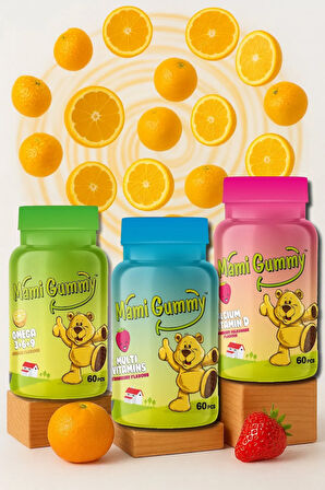 3'lü Set Multivitamin (Çilek) - Omega (3-6-9) (Portakal) - Kalsiyum & Vitamin D (Çilek)
