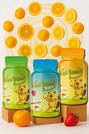 3'lü Set Multivitamin (Çilek) - Omega (3-6-9) (Portakal) - Vitamin C (Portakal)