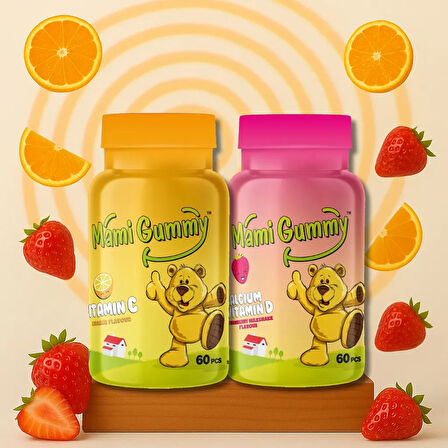 2'li Set Kalsiyum & Vitamin D (Çilek) - Vitamin C (Portakal)