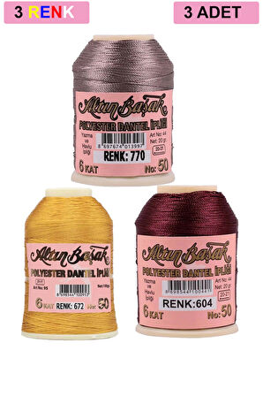 3 Adet Altınbaşak Oya ve Dantel İpi 20 gr - Royaleks - No: 672 - 604 - 770