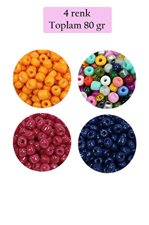 Dökme Cam Kum Boncuk Büyük Boy (6/0) 4 mm - 4 Renk - Toplam 80 Gram - BNC413