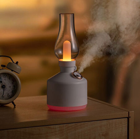 Ultrasonik Hava Nemlendirici Vintage Şarjlı Led Işıklı Buhar Makinesi Aroma Difüzör 280ML