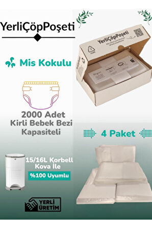 Reyo Korbell 15/16L Uyumlu Yerli Bebek Bezi Çöp Poşeti 4lü
