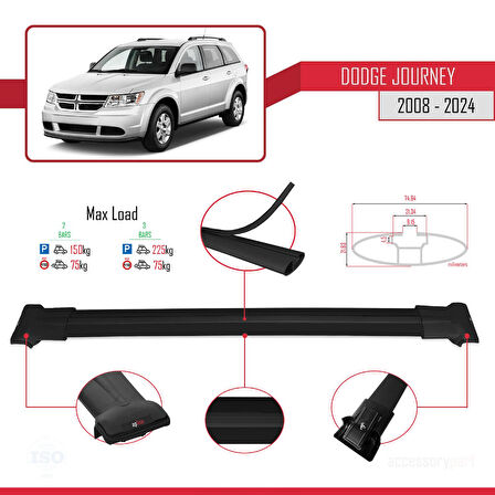 Dodge Journey 2008 ve Sonrası ile Uyumlu FLY Model Ara Atkı Tavan Barı Siyah 2 Adet