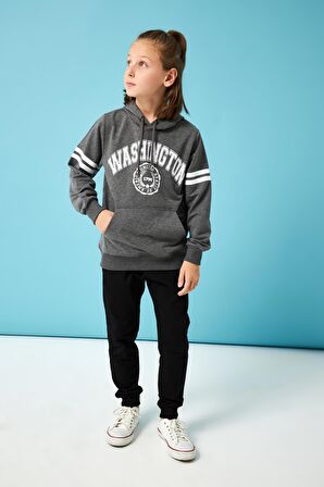 Washington Baskılı Kapüşonlu Erkek Çocuk Sweatshirt Antrasit