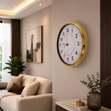 Gold Takvimli 52 x 52 Cm Metal Duvar Saati iegxx