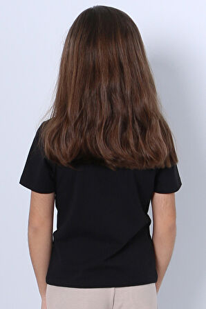 KIZ ÇOCUK TSHİRT PAPATYA BASKILI BİSİKLET YAKA D26