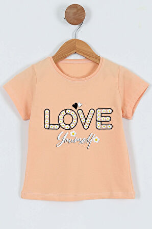 KIZ ÇOCUK TSHİRT LOVE BASKILI BİSİKLET YAKA E26