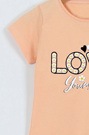 KIZ ÇOCUK TSHİRT LOVE BASKILI BİSİKLET YAKA E26