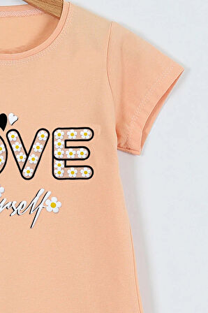 KIZ ÇOCUK TSHİRT LOVE BASKILI BİSİKLET YAKA E26