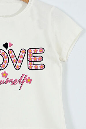 KIZ ÇOCUK TSHİRT LOVE BASKILI BİSİKLET YAKA E26
