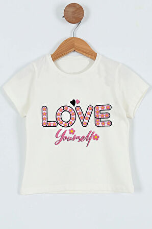 KIZ ÇOCUK TSHİRT LOVE BASKILI BİSİKLET YAKA E26