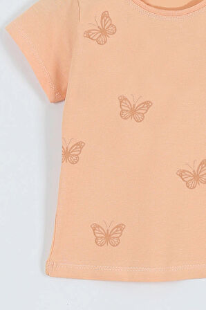 KIZ ÇOCUK TSHİRT KELEBEK BASKILI BİSİKLET YAKA D31