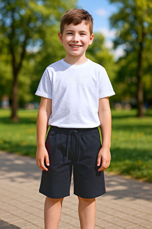 ERKEK ÇOCUK ŞORTLU TAKIM KOLYE HEDİYELİ OVERSİZE KALIP KABARTMA BASKILI E32