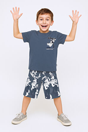 ERKEK ÇOCUK ŞORTLU TAKIM SIRT BASKILI BİSİKLET YAKA F14