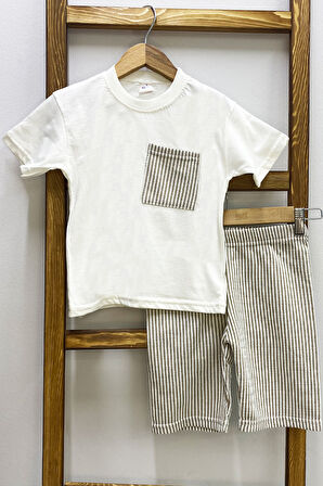 ERKEK ÇOCUK ŞORTLU TAKIM ÇİZGİLİ CEP DETAYLI E15