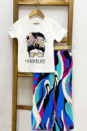 KIZ ÇOCUK YAZLIK İKİLİ TAKIM BASKILI RENK BALOKLU B2