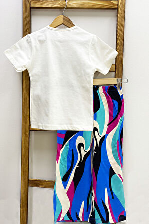 KIZ ÇOCUK YAZLIK İKİLİ TAKIM BASKILI RENK BALOKLU B2