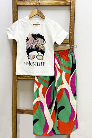 KIZ ÇOCUK YAZLIK İKİLİ TAKIM BASKILI RENK BALOKLU B2