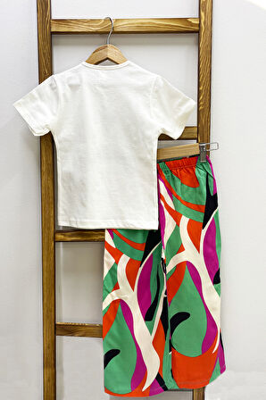 KIZ ÇOCUK YAZLIK İKİLİ TAKIM BASKILI RENK BALOKLU B2