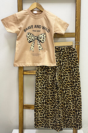 KIZ ÇOCUK YAZLIK İKİLİ TAKIM LEOPAR BASKILI B46
