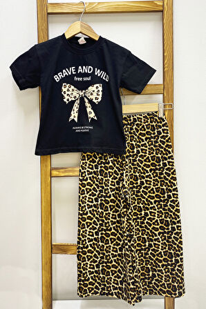 KIZ ÇOCUK YAZLIK İKİLİ TAKIM LEOPAR BASKILI B46