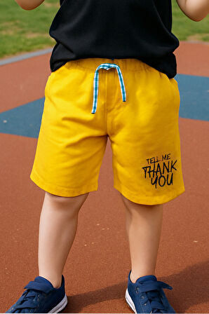 ERKEK ÇOCUK ŞORT CEPLİ DÜZ RENK YAZI BASKILI E34