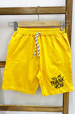 ERKEK ÇOCUK ŞORT CEPLİ DÜZ RENK YAZI BASKILI E34