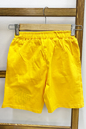 ERKEK ÇOCUK ŞORT CEPLİ DÜZ RENK YAZI BASKILI E34