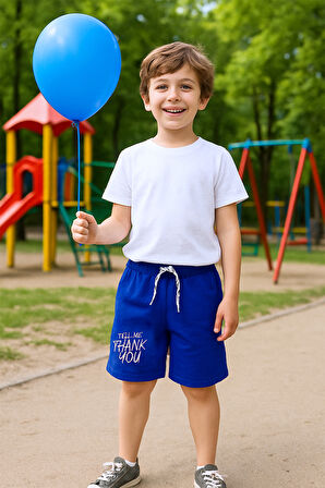 ERKEK ÇOCUK ŞORT CEPLİ DÜZ RENK YAZI BASKILI E34