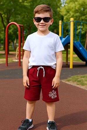 ERKEK ÇOCUK ŞORT CEPLİ DÜZ RENK YAZI BASKILI E34