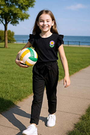 KIZ ÇOCUK İKİLİ TAKIM FIRFIRLI PAPATYA NAKIŞLI F21