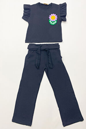 KIZ ÇOCUK İKİLİ TAKIM FIRFIRLI PAPATYA NAKIŞLI F21