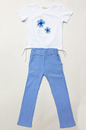 KIZ ÇOCUK YAZLIK İKİLİ TAKIM ÇİÇEK BASKILI E35