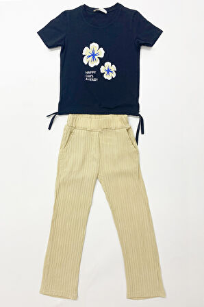 KIZ ÇOCUK YAZLIK İKİLİ TAKIM ÇİÇEK BASKILI E35