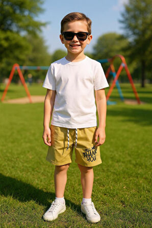 ERKEK ÇOCUK ŞORT CEPLİ DÜZ RENK YAZI BASKILI F29
