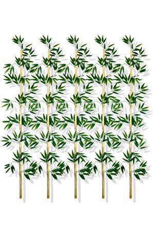 Yapay Yoğun Yapraklı 190 Cm 5 Adet Dekoratif Bambu Çubuğu Islak Doku