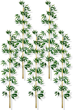 Yapay Yoğun Yapraklı 190 Cm 5 Adet Dekoratif Bambu Çubuğu Islak Doku
