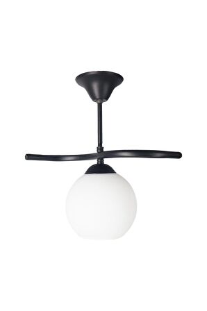 Fuji Siyah Tekli Beyaz Camlı Avize | Kaliteli Modern Metal Avize