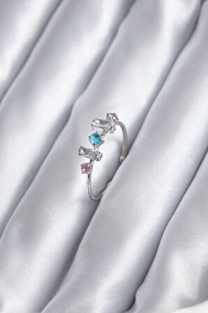 Gümüş Renk Renkli Zirkon Taşlı Kadın Yüzük