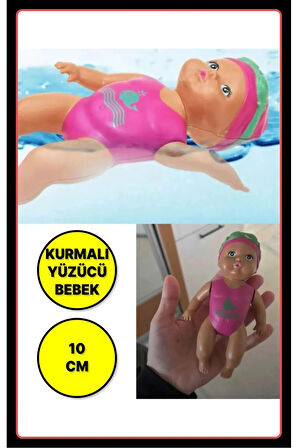 Küvette Havuzda Kendiliğinden Yüzen Kurmalı Swimming Baby Yüzen Bebek - Banyo oyuncağı 10 Cm