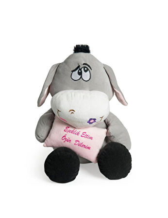 Eşeklik Ettim Özür Dilerim Baskılı Peluş Eşek 50 cm - Özür Hediyesi Oyuncak Peluş