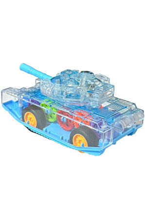 Sürtmeli Şeffaf Işıklı Tank Askeri Araç 15 Cm MAVİ