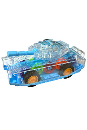 Sürtmeli Şeffaf Işıklı Tank Askeri Araç 15 Cm MAVİ